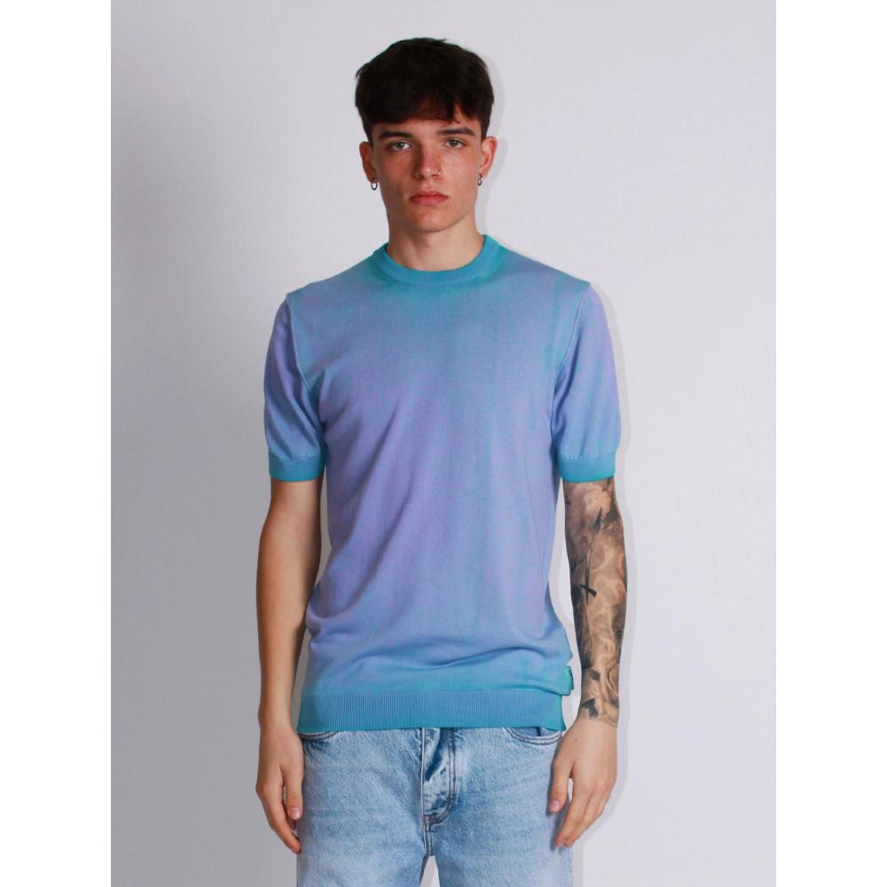 Berna T-shirt in Maglia Sfumata Uomo Lilla-Turchese