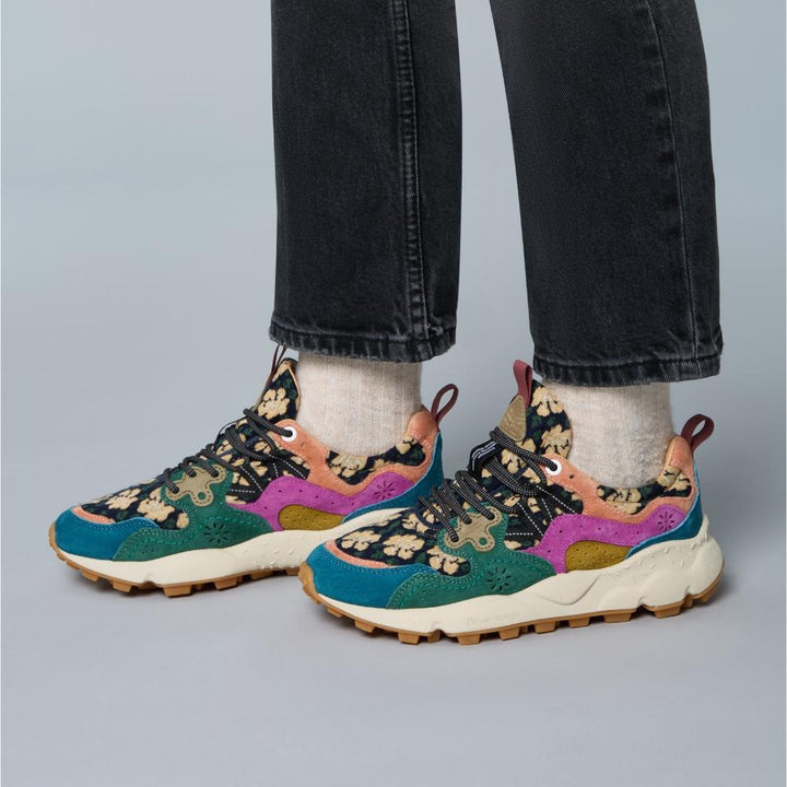 Sneakers Flower Mountain Yamano 3 in suede e tessuto - Verde-Navy