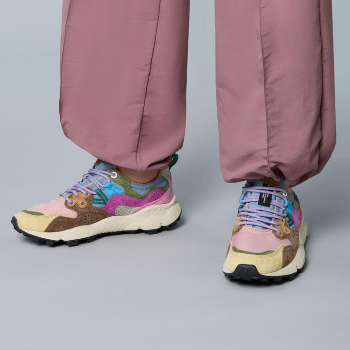 Sneakers Flower Mountain Yamano 3 in suede e tessuto tecnico - Rosa-Celeste