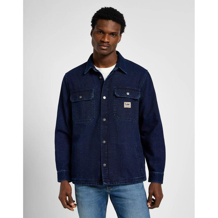 Lee Workwear Overshirt in Medium Worn Wash jeans