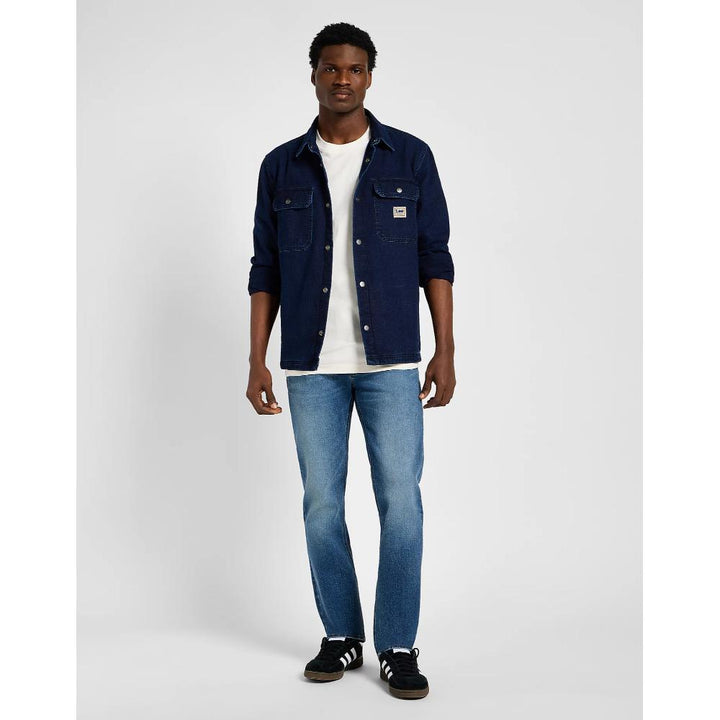 Lee Workwear Overshirt in Medium Worn Wash jeans