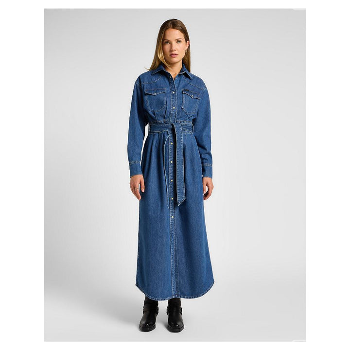 Lee Vestito Belted Western Denim Dress Blue Fusion