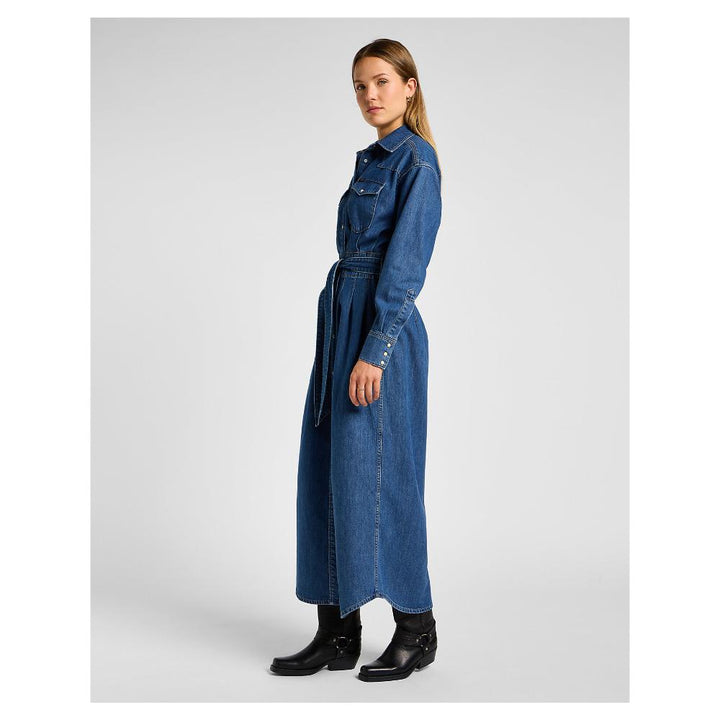 Lee Vestito Belted Western Denim Dress Blue Fusion