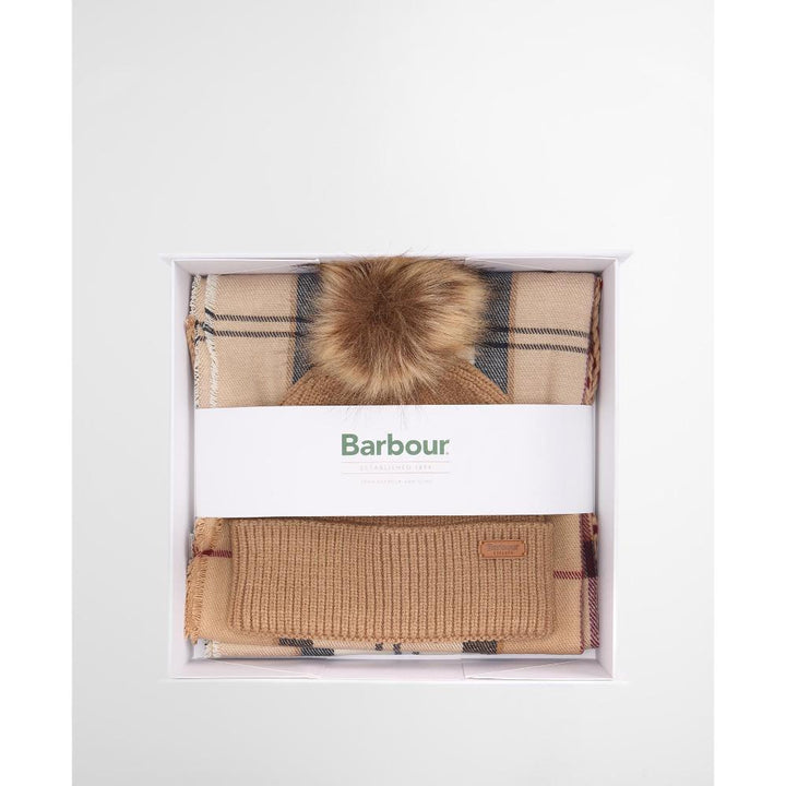 Barbour Set Regalo Berretto Dover & Sciarpa Hailes Hessian Tartan