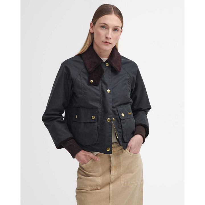 Barbour Giacca Cerata Beadnell Dal Taglio Crop Sage-Ancient Donna