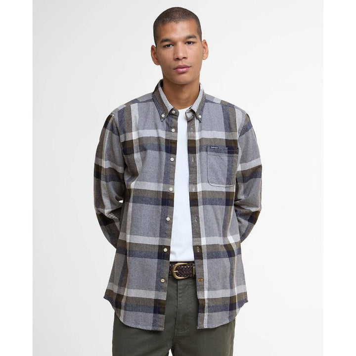 Barbour Camicia Leggermente Aderente Folley Light Grey Marl Uomo