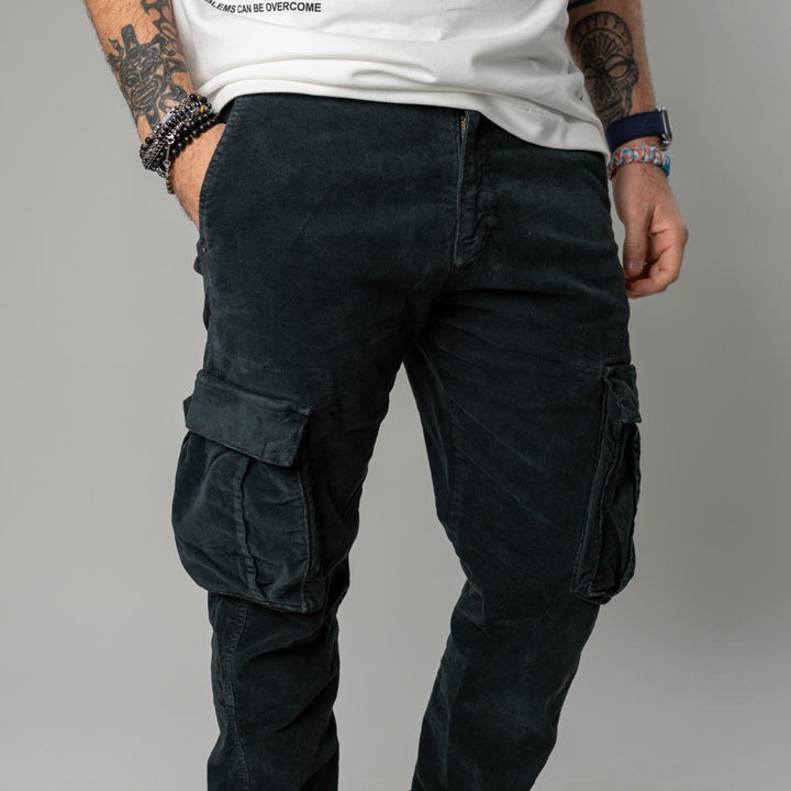 Berna Pantalone Cargo In Velluto Nero Uomo