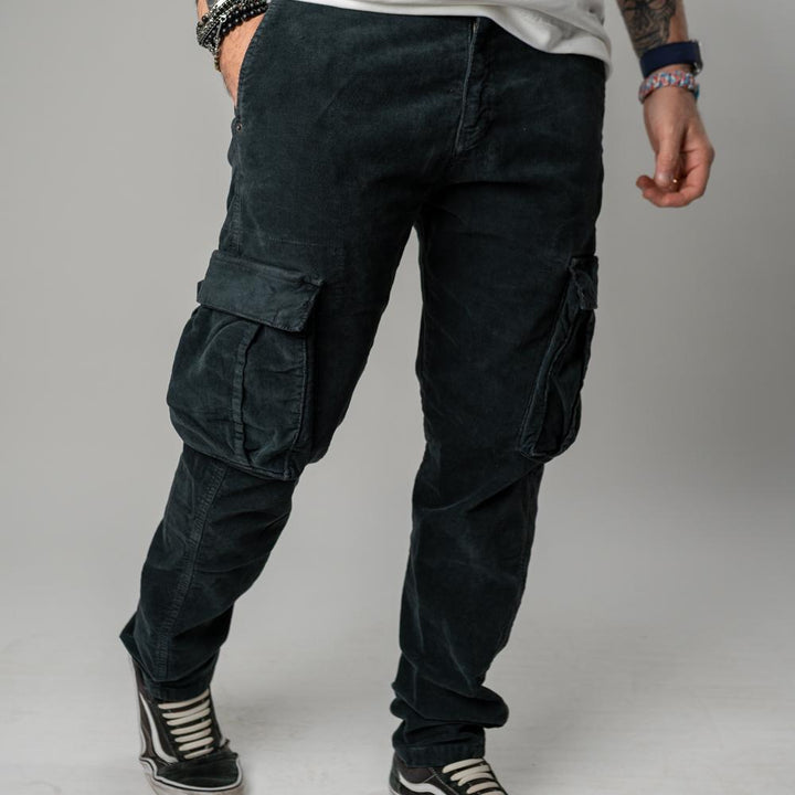 Berna Pantalone Cargo In Velluto Nero Uomo