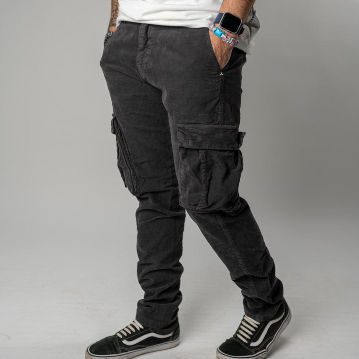 Berna Pantalone Cargo In Velluto Asfalto Uomo