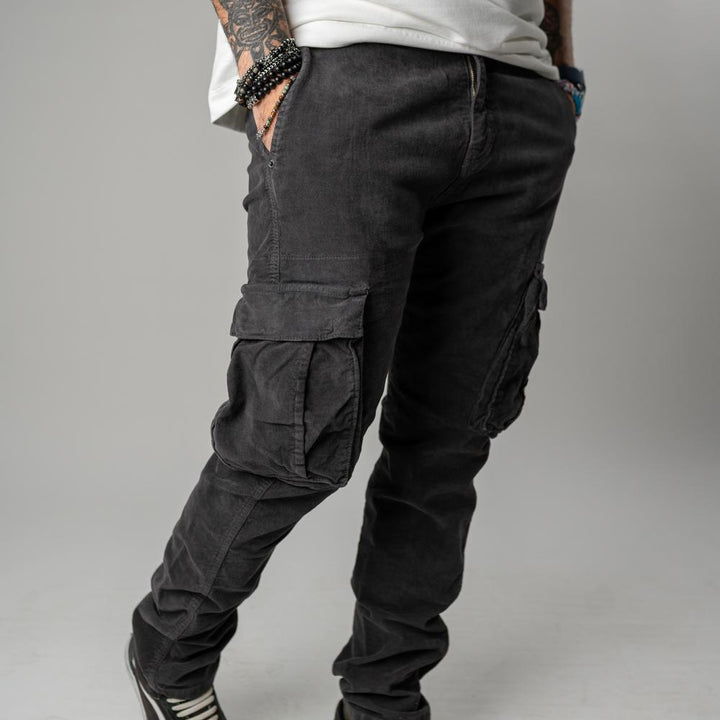 Berna Pantalone Cargo In Velluto Asfalto Uomo