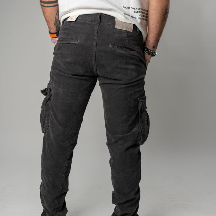 Berna Pantalone Cargo In Velluto Asfalto Uomo