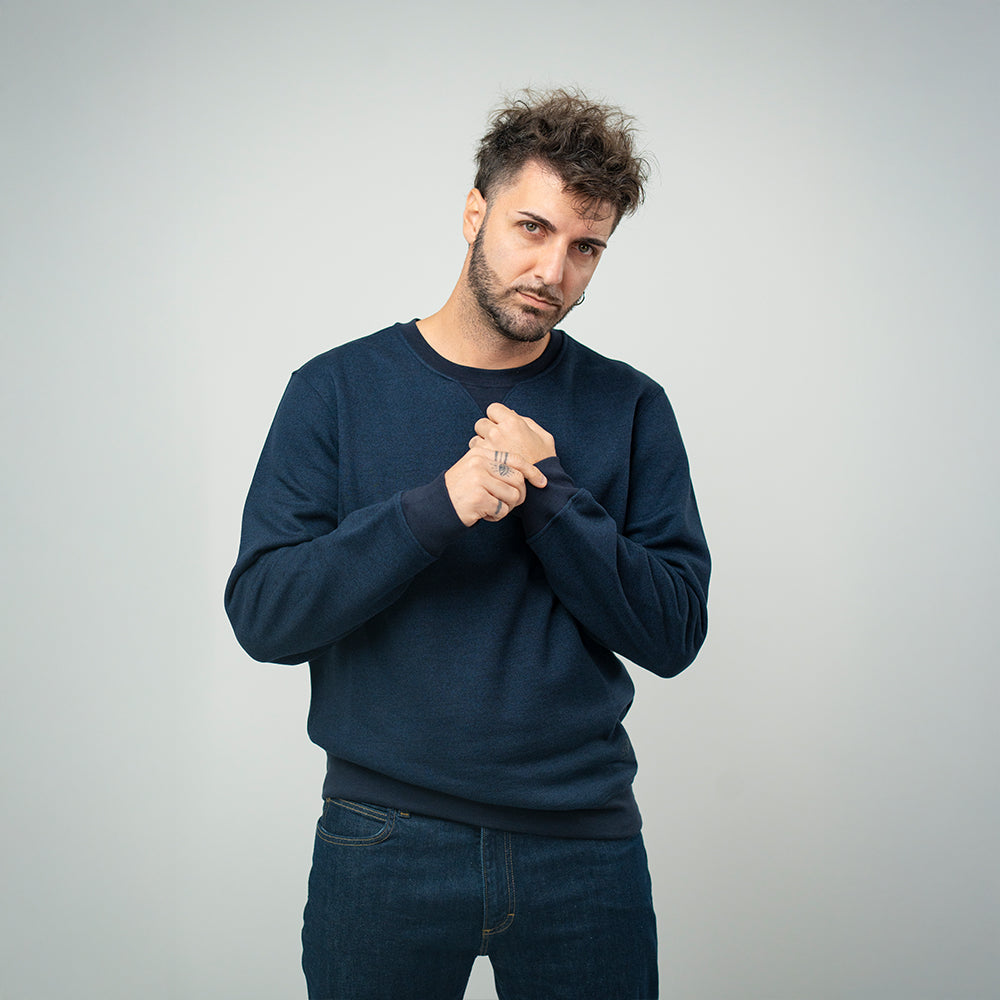 Bl'ker Felpa Girocollo Navy Uomo