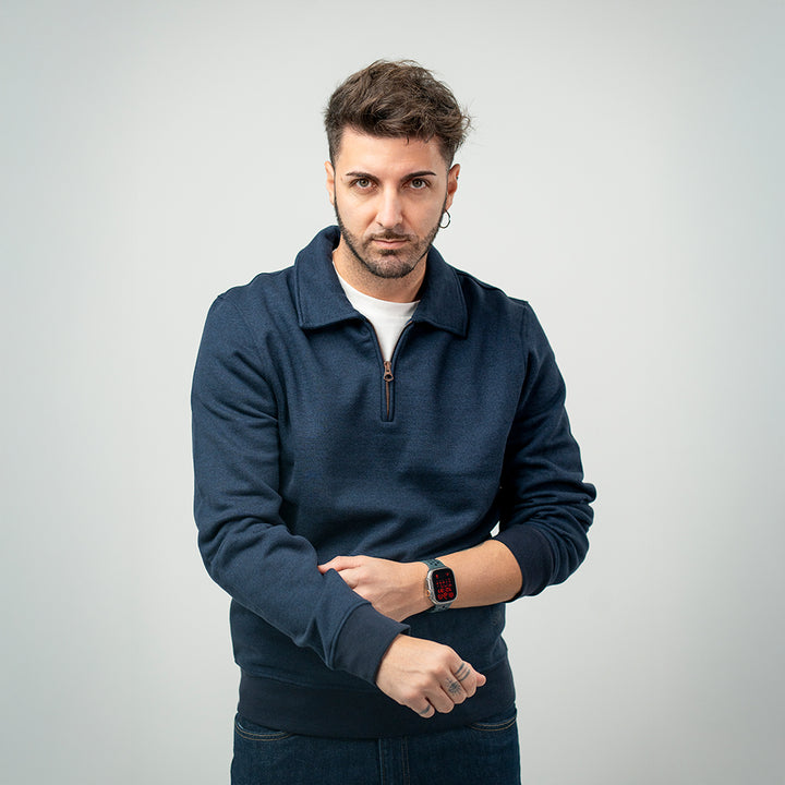 Bl'ker Felpa Mezza Zip Navy Uomo