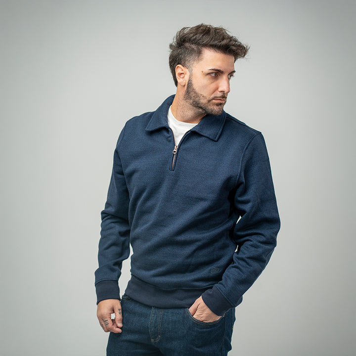 Bl'ker Felpa Mezza Zip Navy Uomo