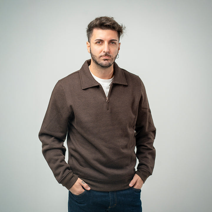 Bl'ker Felpa Mezza Zip Brown Uomo