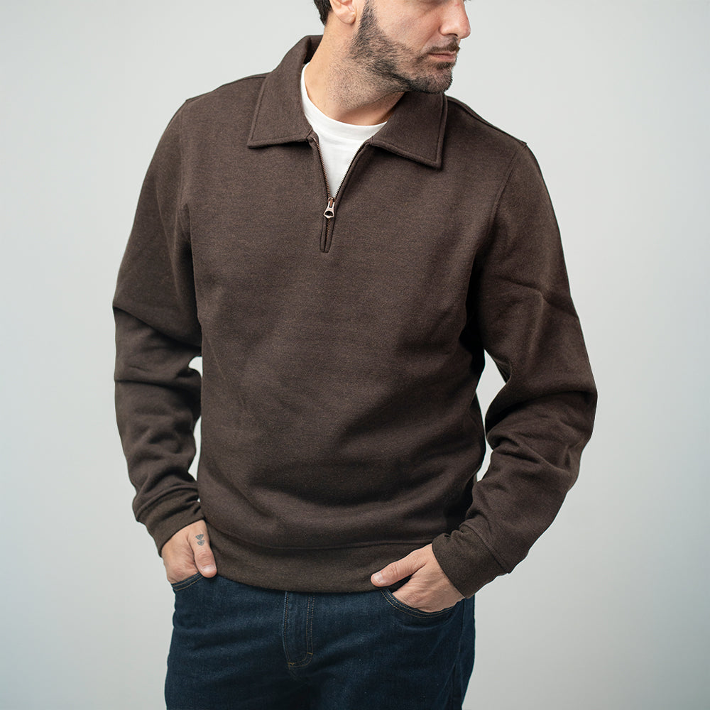 Bl'ker Felpa Mezza Zip Brown Uomo