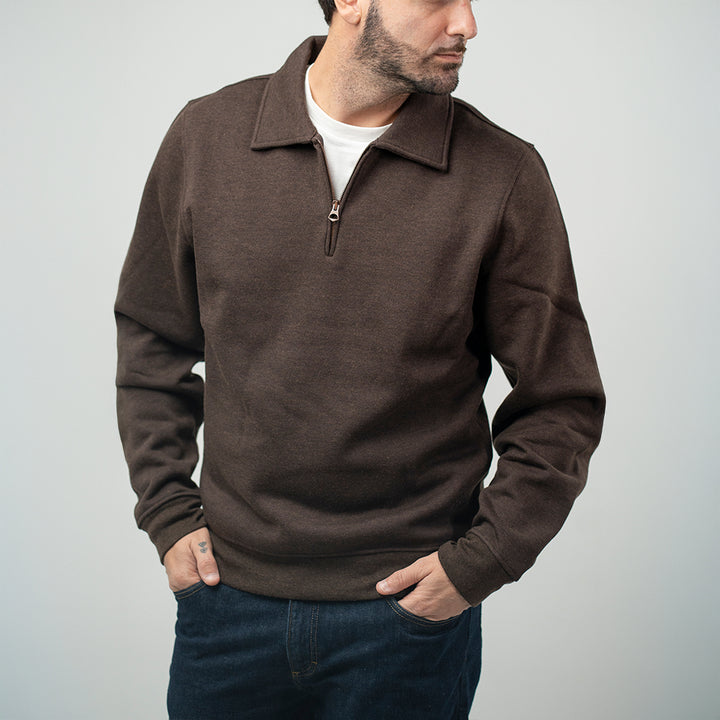 Bl'ker Felpa Mezza Zip Brown Uomo