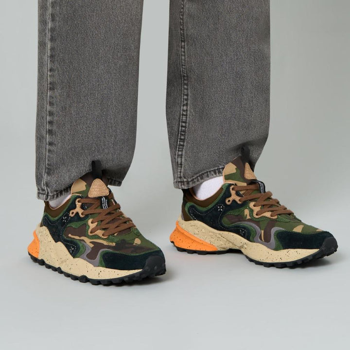 Flower Mountain Rulis Man Sneakers in Suede e Tessuto Marrone-Verde