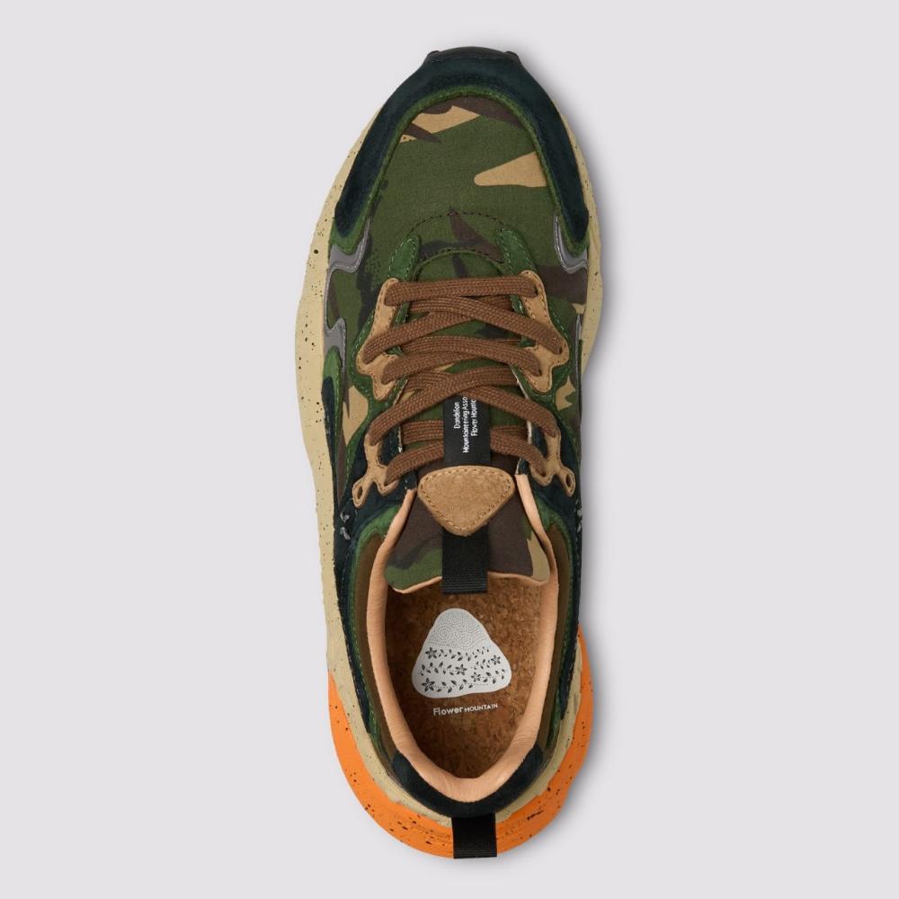 Flower Mountain Rulis Man Sneakers in Suede e Tessuto Marrone-Verde