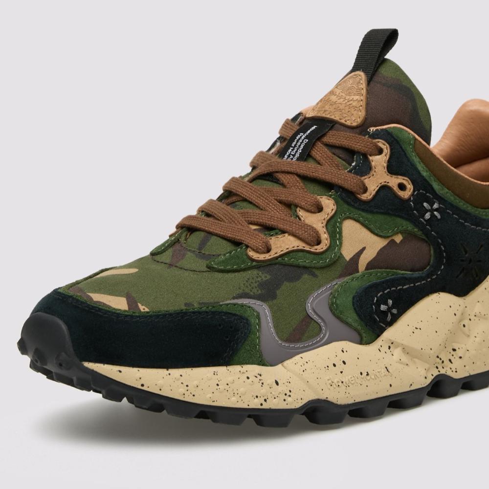 Flower Mountain Rulis Man Sneakers in Suede e Tessuto Marrone-Verde