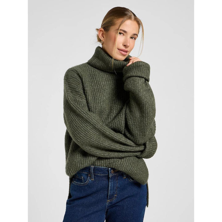 Lee Relaxed Wide Cuff Turtle Neck Olive Gray Donna
