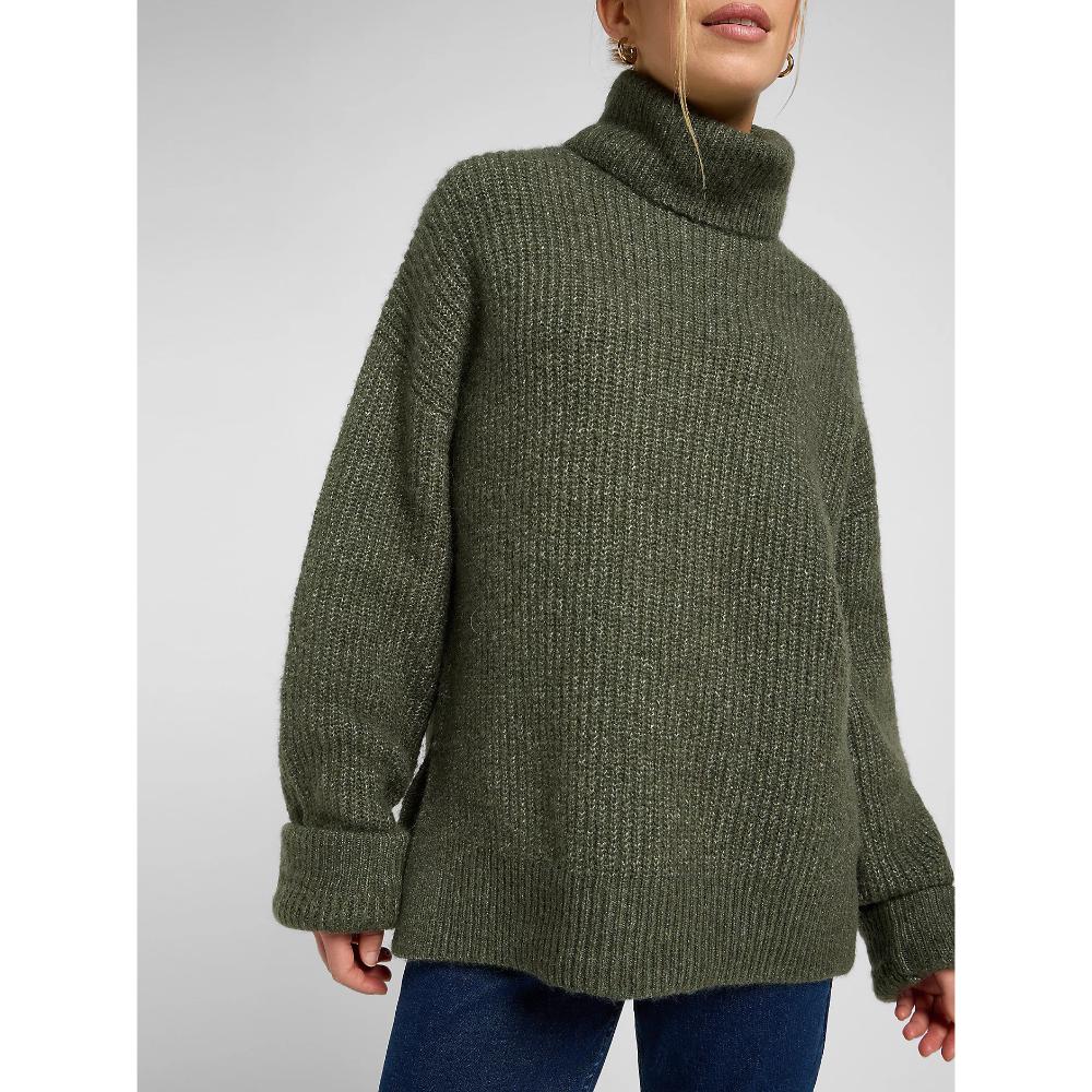 Lee Relaxed Wide Cuff Turtle Neck Olive Gray Donna