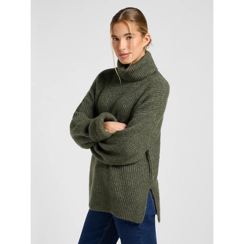 Lee Relaxed Wide Cuff Turtle Neck Olive Gray Donna