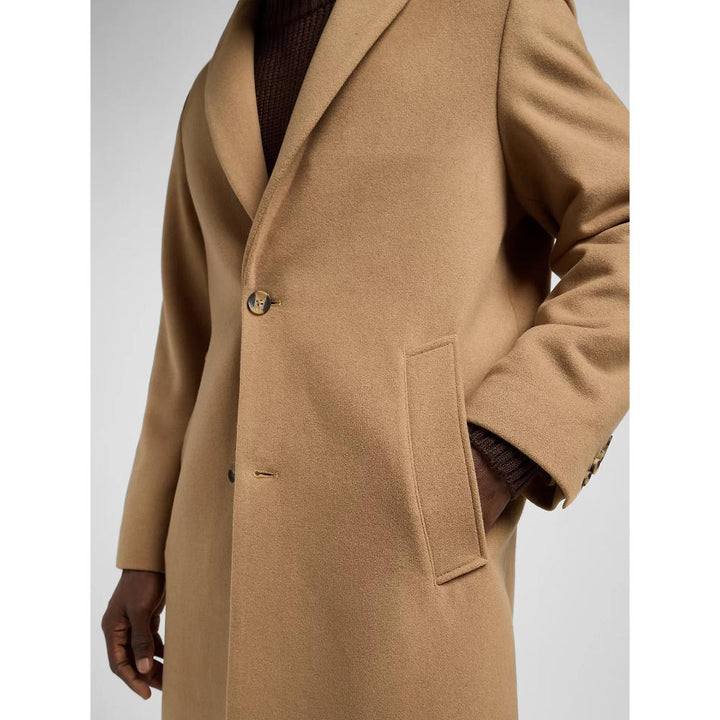 Lee Relaxed Long Wool Car Coat Camel Uomo