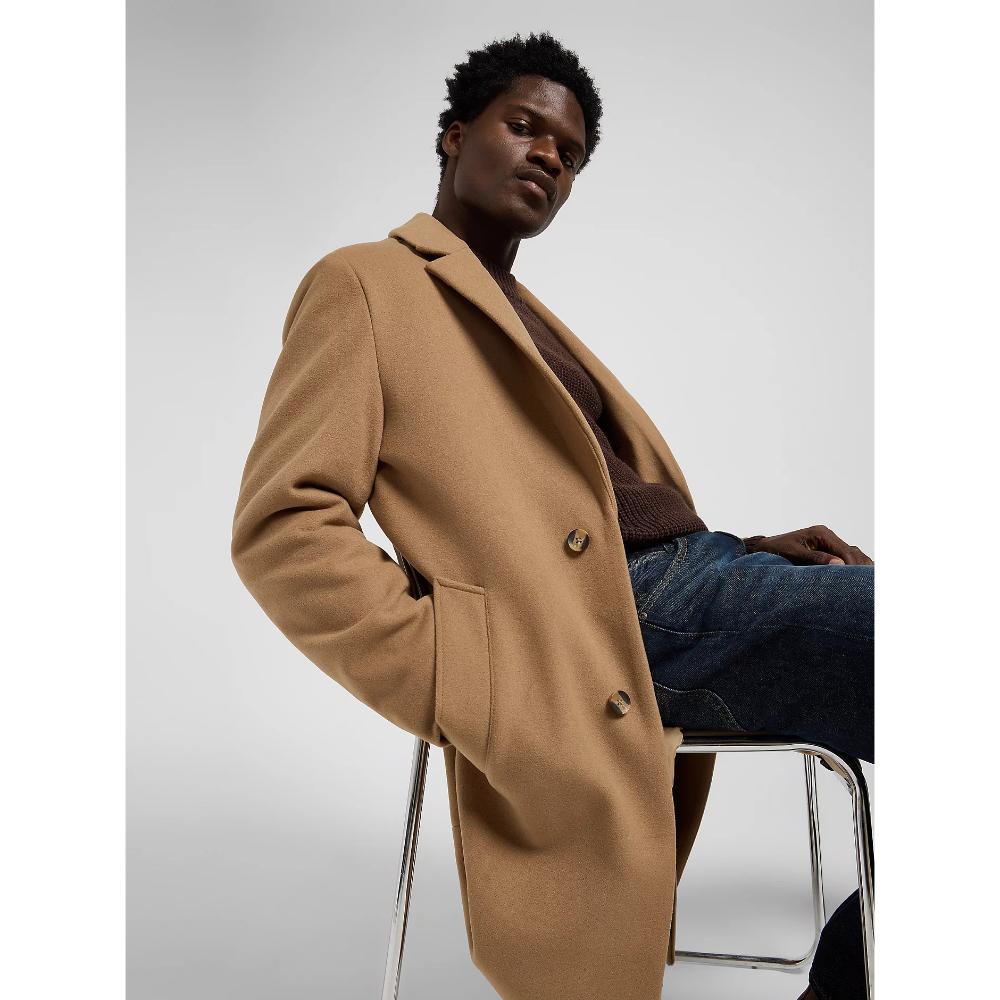Lee Relaxed Long Wool Car Coat Camel Uomo