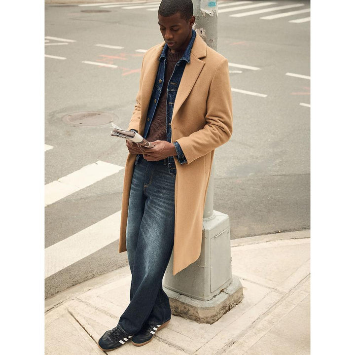 Lee Relaxed Long Wool Car Coat Camel Uomo