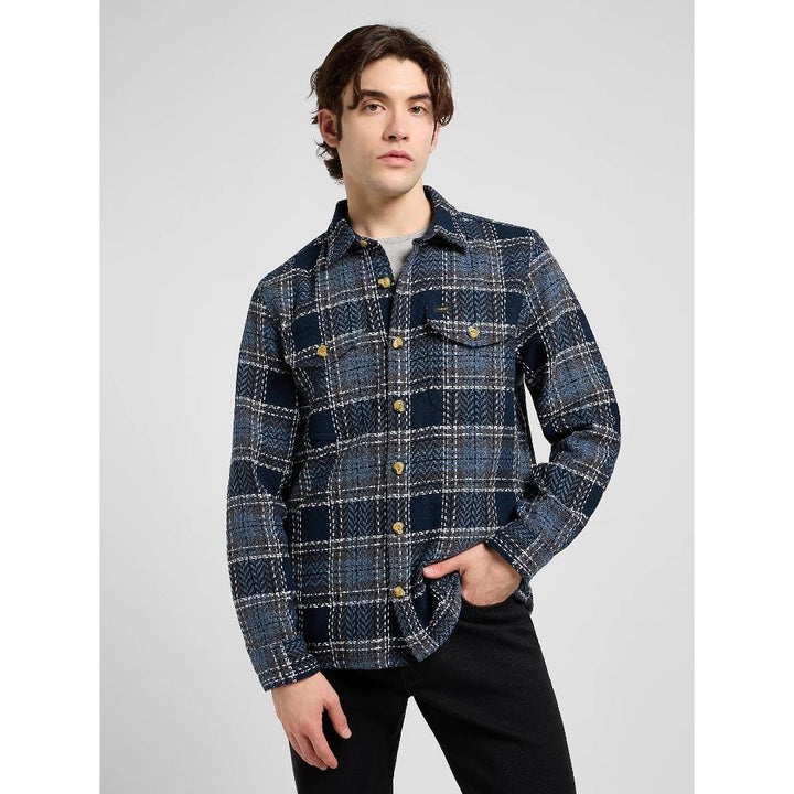 Lee Relaxed Textured 2 Pocket Shirt Mood Indigo Grey Plaid Uomo