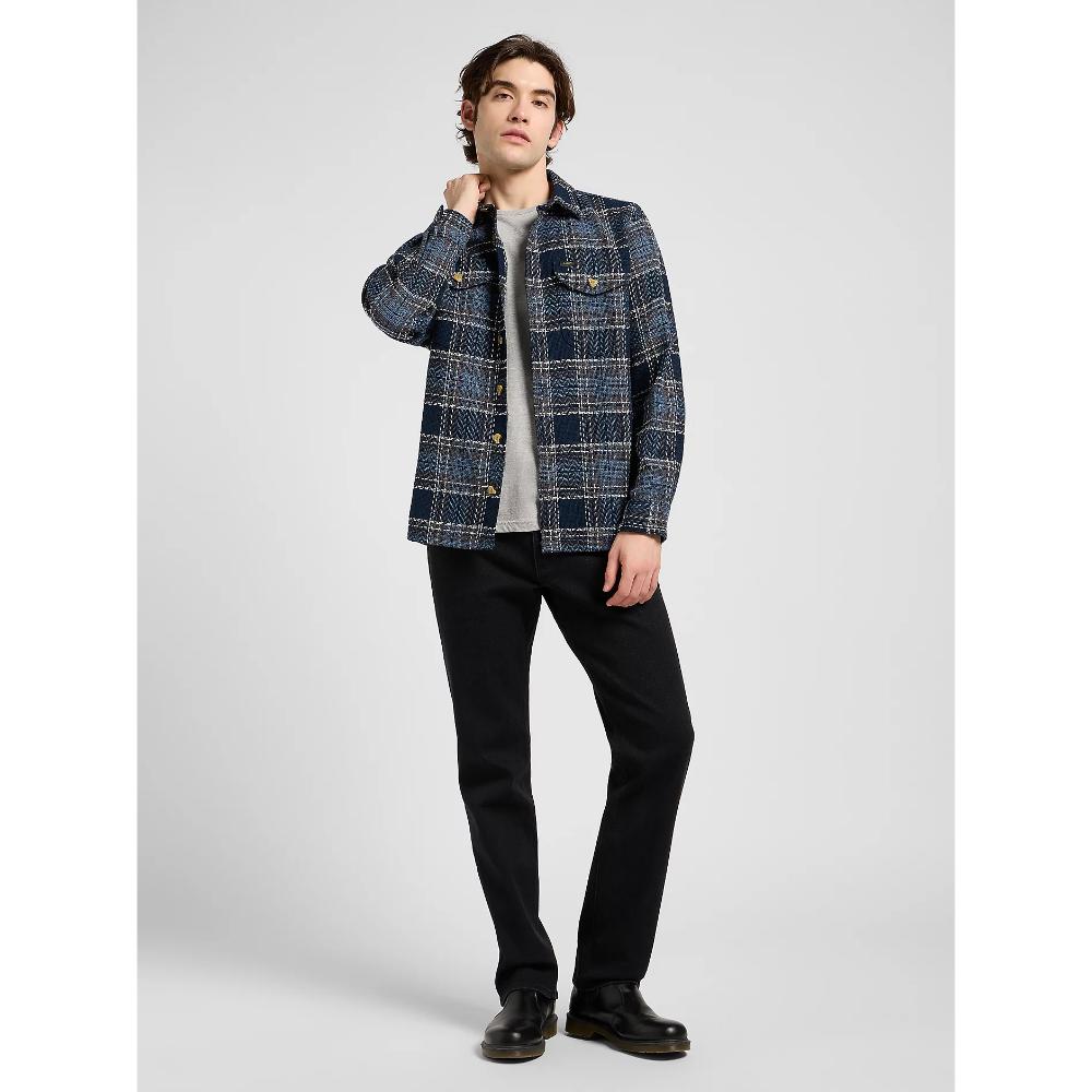 Lee Relaxed Textured 2 Pocket Shirt Mood Indigo Grey Plaid Uomo