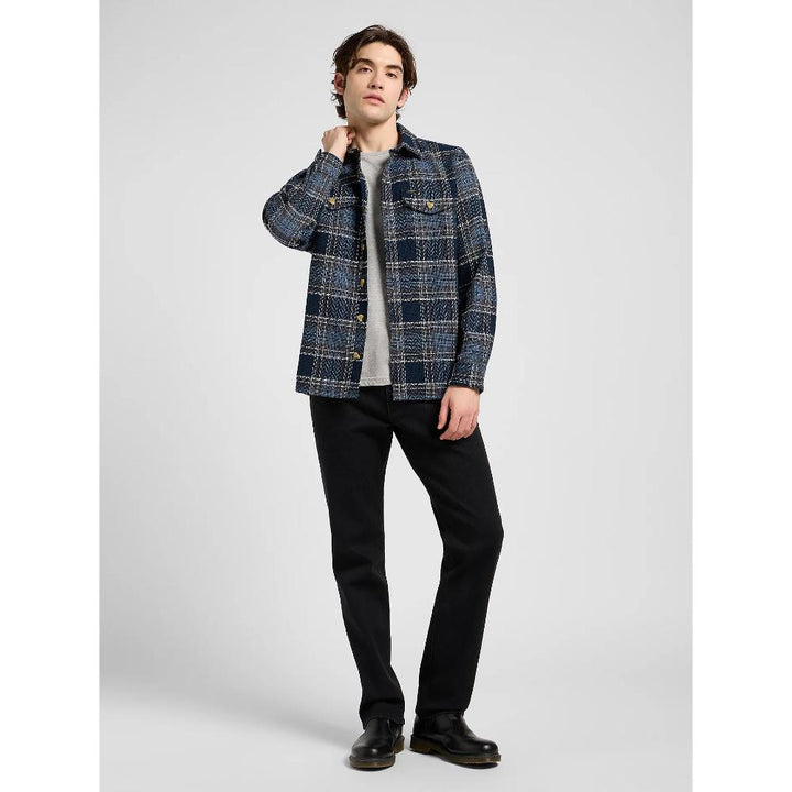 Lee Relaxed Textured 2 Pocket Shirt Mood Indigo Grey Plaid Uomo