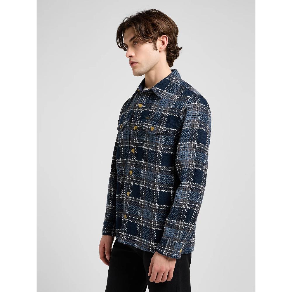 Lee Relaxed Textured 2 Pocket Shirt Mood Indigo Grey Plaid Uomo