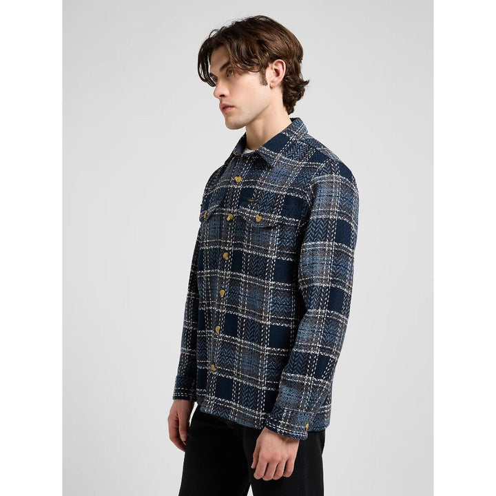 Lee Relaxed Textured 2 Pocket Shirt Mood Indigo Grey Plaid Uomo