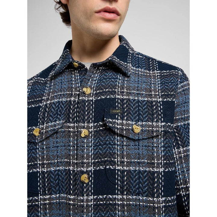 Lee Relaxed Textured 2 Pocket Shirt Mood Indigo Grey Plaid Uomo
