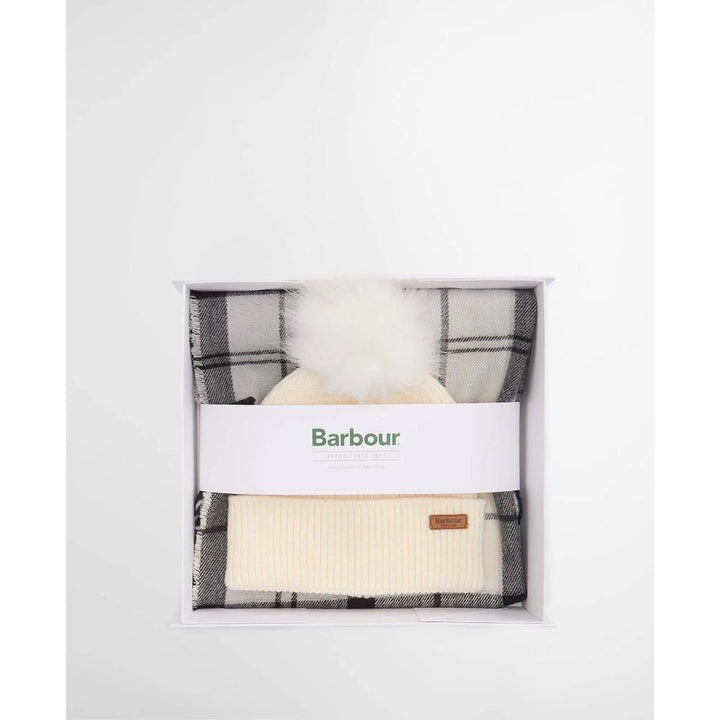Barbour Set Regalo Berretto Dover & Sciarpa Hailes Monochrome Tartan Donna