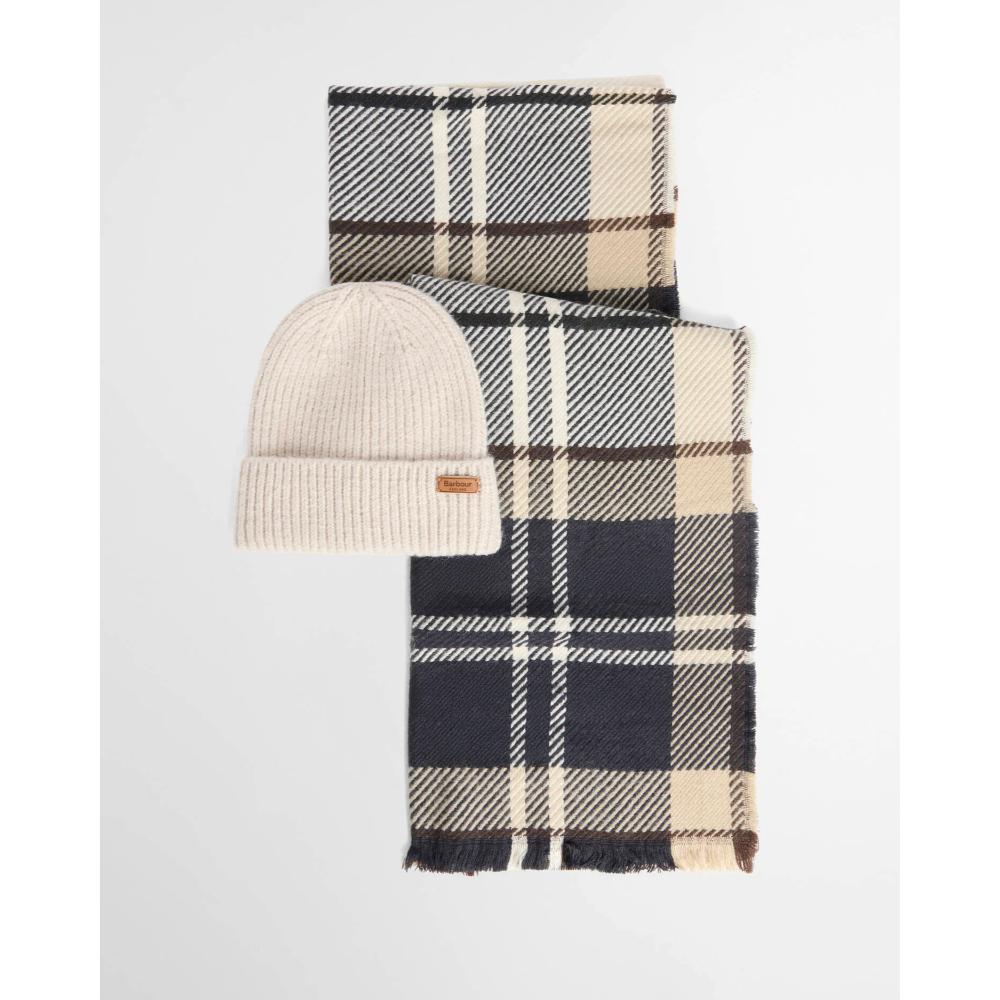 Barbour Set Regalo Berretto Pendle e Sciarpa Blair Light Birchwood Tartan Donna