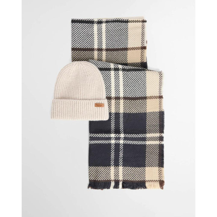 Barbour Set Regalo Berretto Pendle e Sciarpa Blair Light Birchwood Tartan Donna