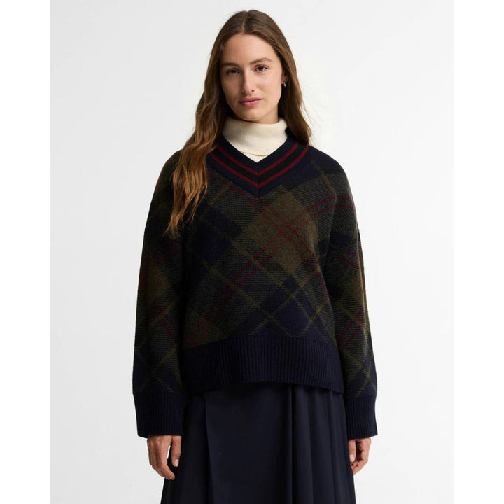 Barbour Maglione Shae in Lana Tartan con Scollo a V Shadow Classic Tartan Donna