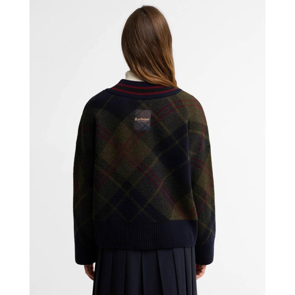Barbour Maglione Shae in Lana Tartan con Scollo a V Shadow Classic Tartan Donna
