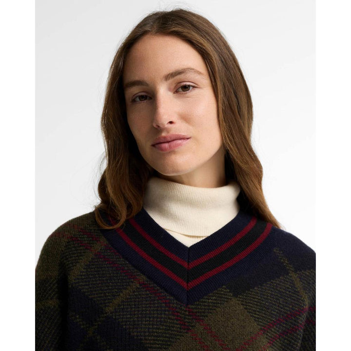 Barbour Maglione Shae in Lana Tartan con Scollo a V Shadow Classic Tartan Donna