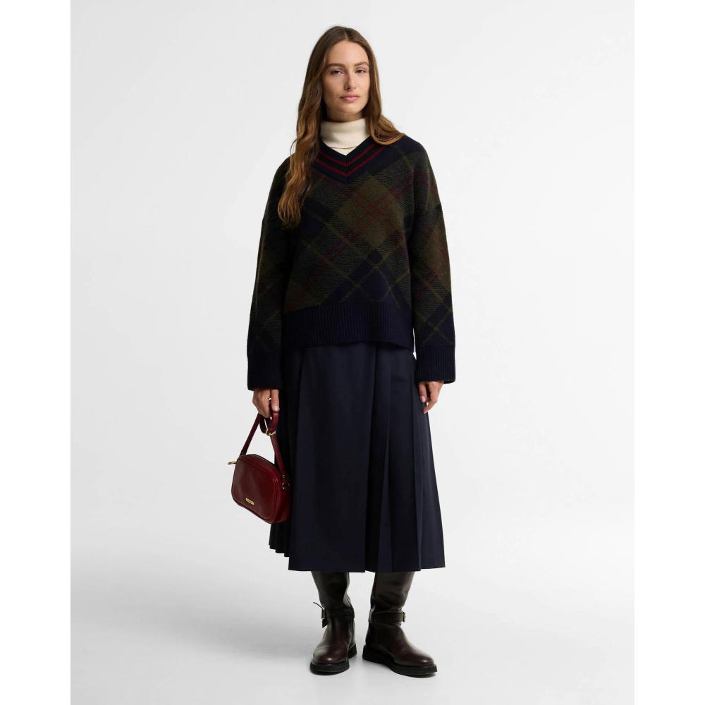 Barbour Maglione Shae in Lana Tartan con Scollo a V Shadow Classic Tartan Donna