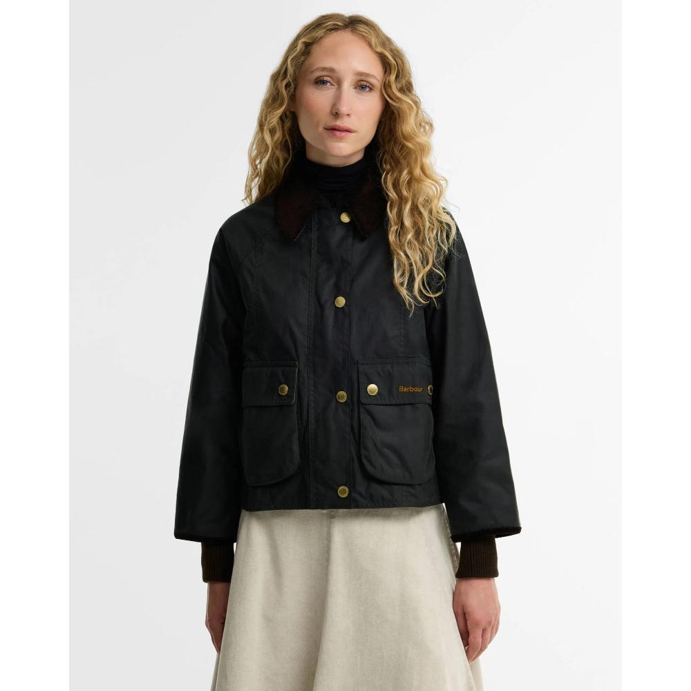 Barbour Giacca Cerata Beadnell dal Taglio Crop Sage Ancient Donna