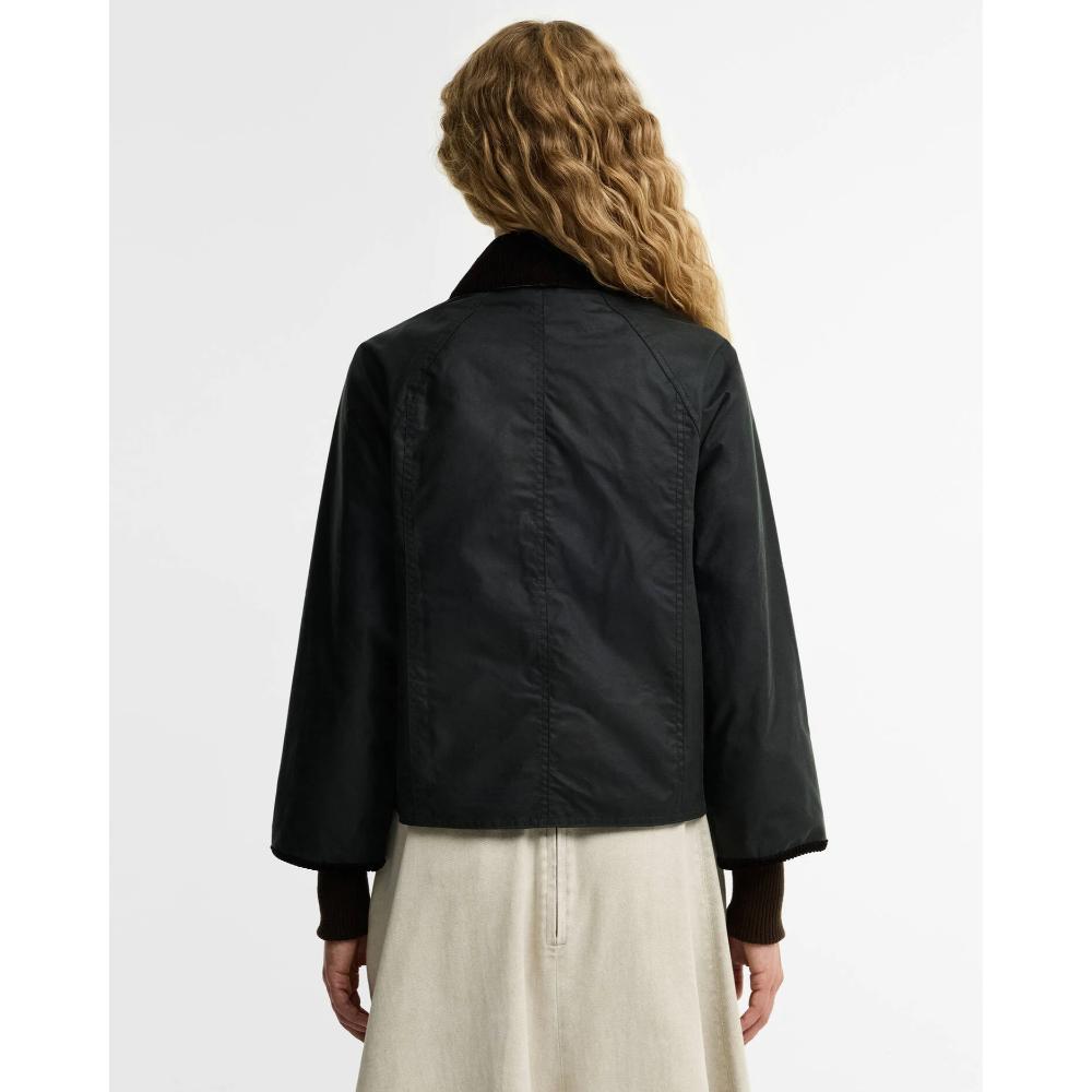 Barbour Giacca Cerata Beadnell dal Taglio Crop Sage Ancient Donna