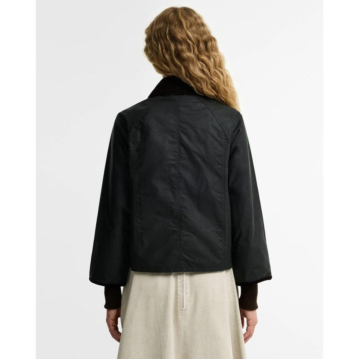 Barbour Giacca Cerata Beadnell dal Taglio Crop Sage Ancient Donna
