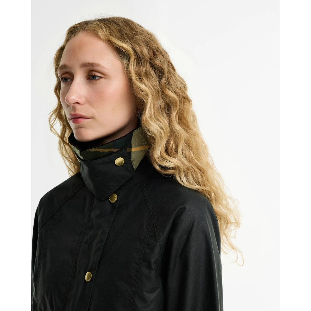Barbour Giacca Cerata Beadnell dal Taglio Crop Sage Ancient Donna