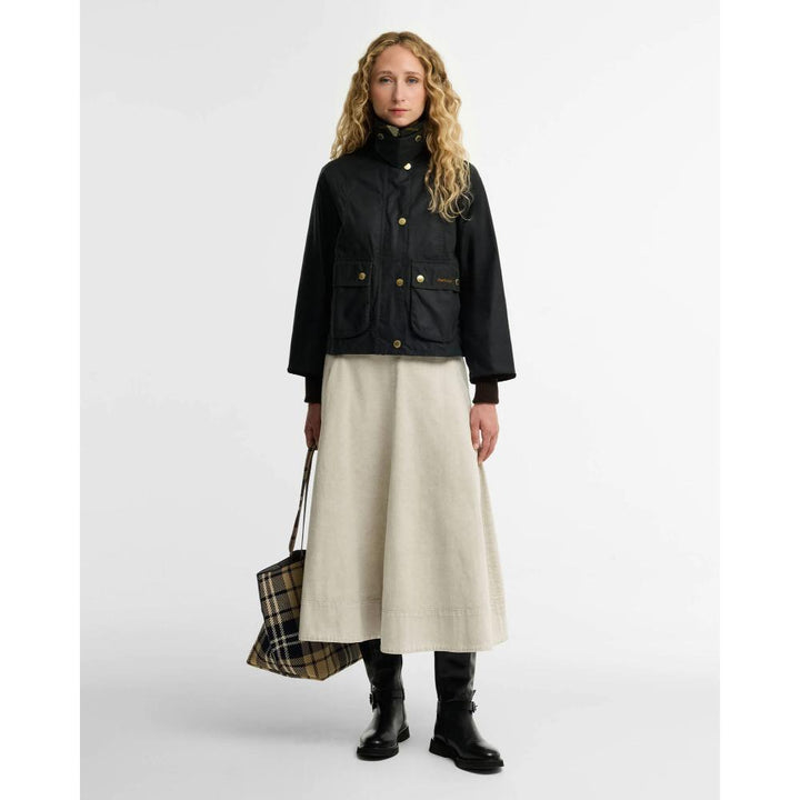 Barbour Giacca Cerata Beadnell dal Taglio Crop Sage Ancient Donna
