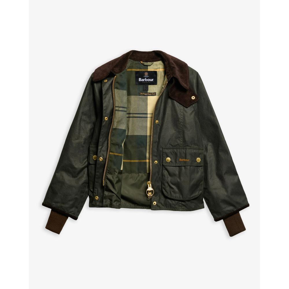 Barbour Giacca Cerata Beadnell dal Taglio Crop Sage Ancient Donna