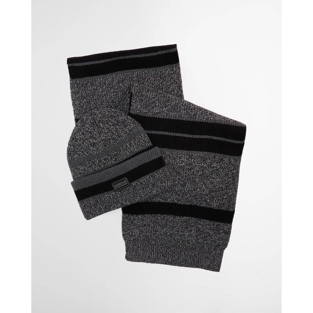 Barbour Boston Beanie & Scarf Gift Set Black Grey Uomo